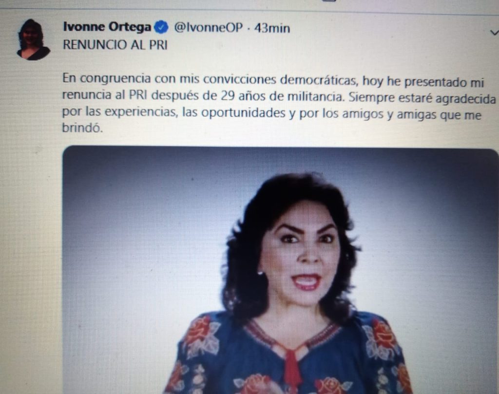 Renuncia Ivonne Ortega al PRI