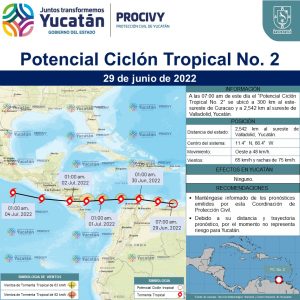 Informa Procivy sobre potencial ciclón tropical que no representa riesgos para Yucatán