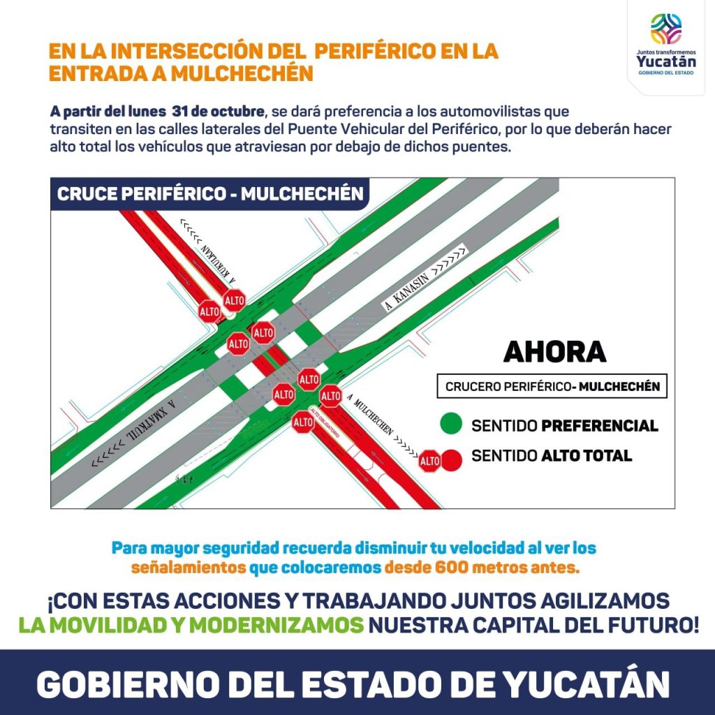 Este lunes arrancará el cambio de vialidad en la intersección con la calle 58 en la entrada a Mulchechén del Periférico de Mérida