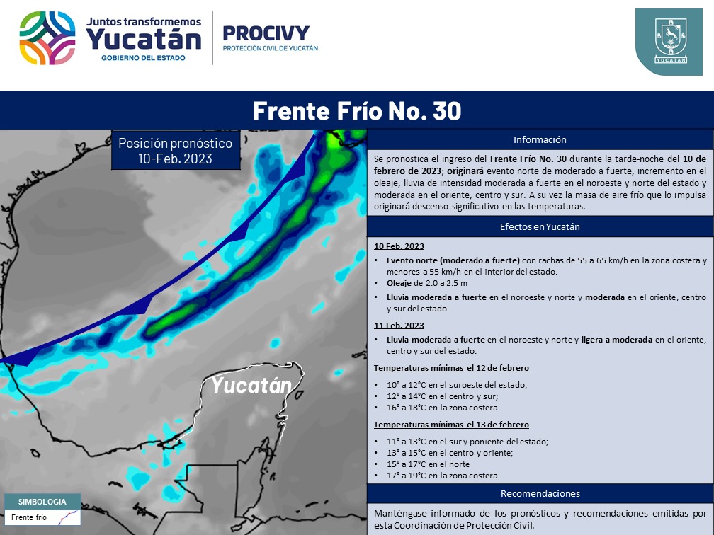 Procivy alerta de frente frío con fuertes vientos,  oleajes, lluvias y bajas  temperaturas